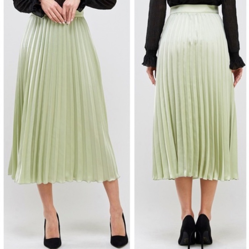 Sage green pleated satin skirt